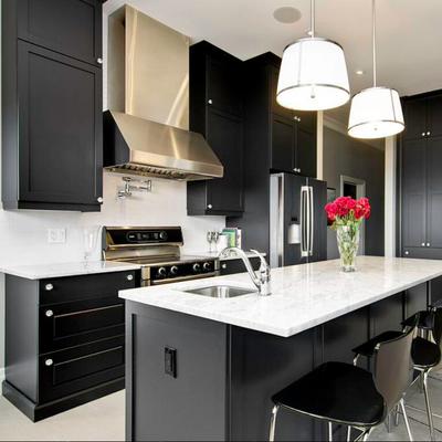 Elegant Black Solid Wood Kitchen Cabinets