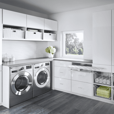 High Gloss White Lacquer Laundry Room Cabinets